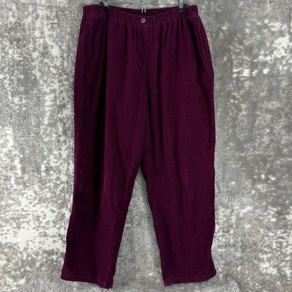 Woman Within Plus Sz 22W Corduroy Pants Straight Leg Purple Button Elastic Waist